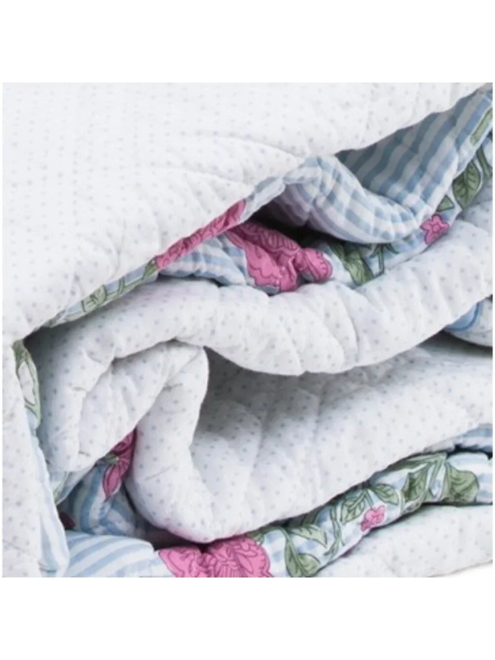 RACHEL ZOE Cotton Striped Reversible Floral To Dot Quilt Set